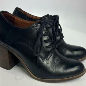 Lucky Brand Maisie Black Leather Heeled Oxford Shoes